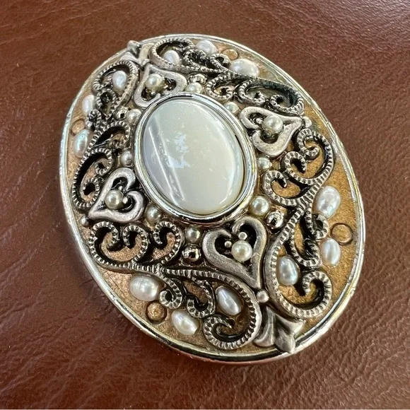 Vintage Michal Logan Earrings & Brooch/Pendant Pearl Lucite Cabochon Silver - Picture 13 of 14